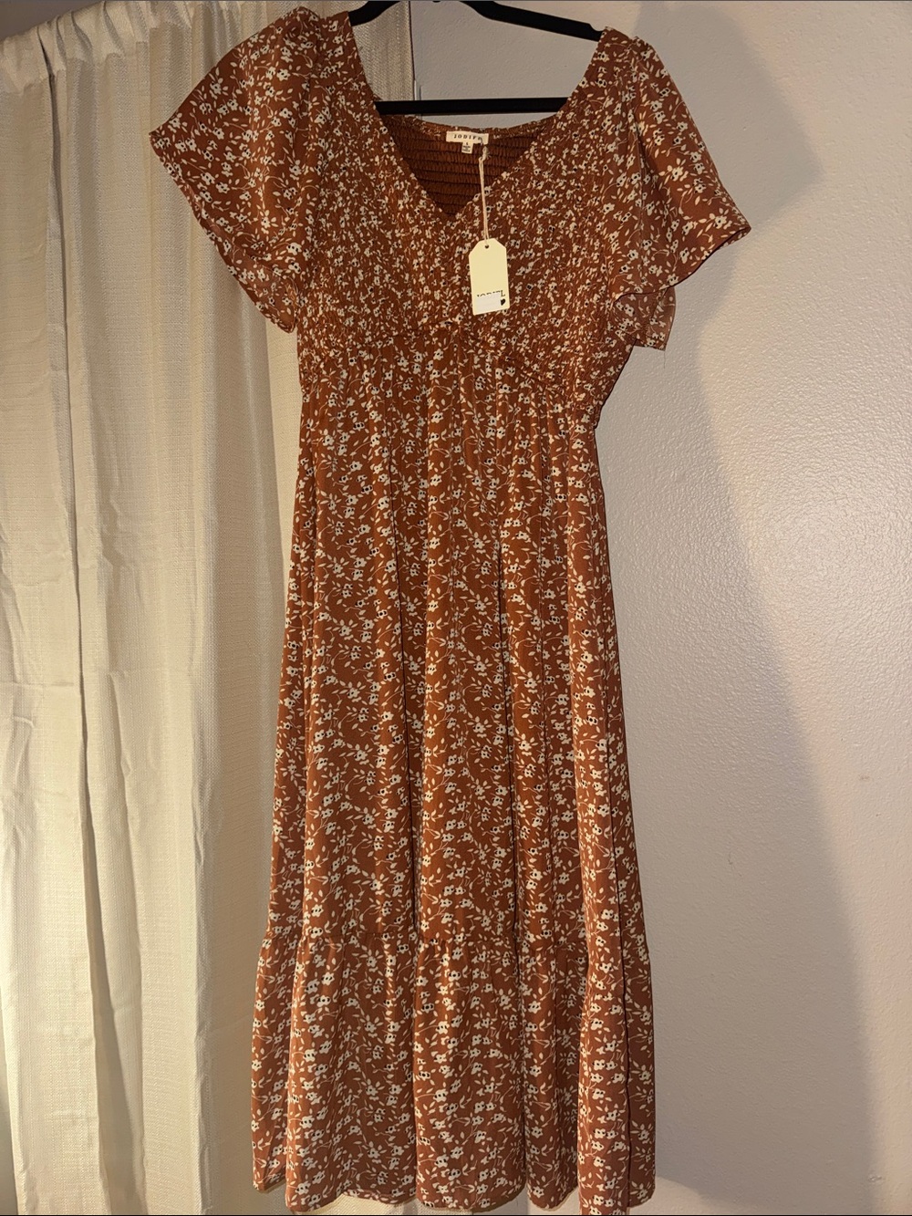 JODIFL Rust Brown Floral Midi Dress